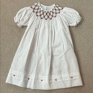 EUC Feltman Brothers white dress with red & green smocking